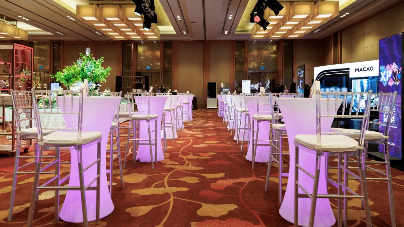 Networking reception setup in a Marina Bay Sands ballroom